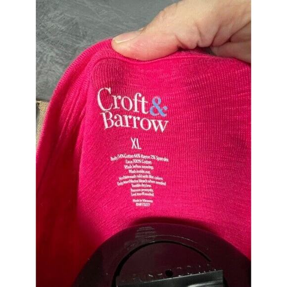 Croft & Barrow Shirt Women's XL Crochet Pink Knit Top Shortsleeve Blouse Tee - Picture 4 of 7